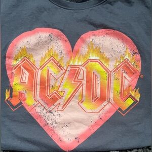 AC/DC Classic Black Cotton Tee with fire, heart, lightning graphic